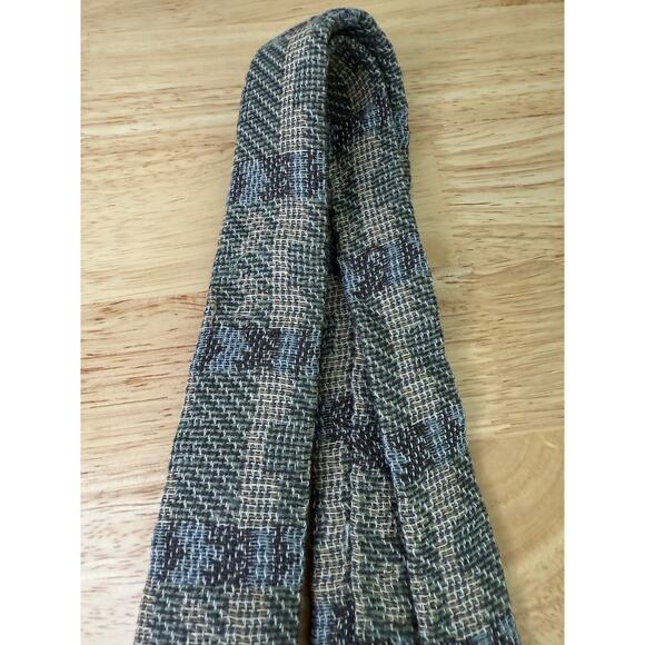 Vintage Men's Neck Tie Straight Knit Rayon Blue Cream Greem Abstract - Picture 4 of 11